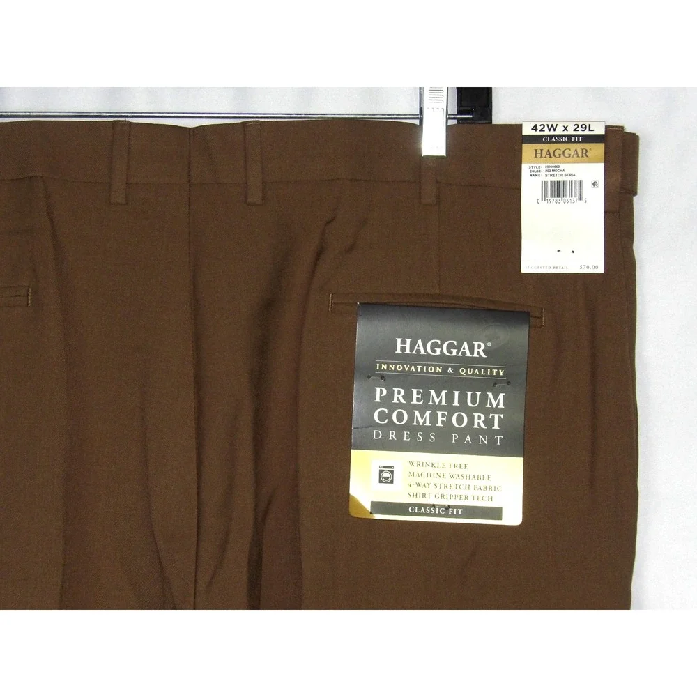 NEW! HAGGAR Classic Fit Brown Premium Comfort Dress Pants Men's 42 X 29 NWT!